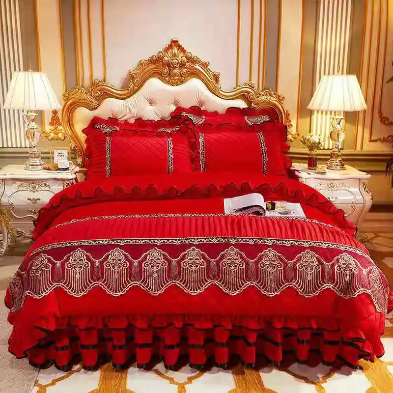 Einfarbiger Samt-Bettbezug mit Rüschen, dickes Bettwäsche-Set für Herbst und Winter, erhältlich in Twin- und Queen-Größen.| Alibaba.com