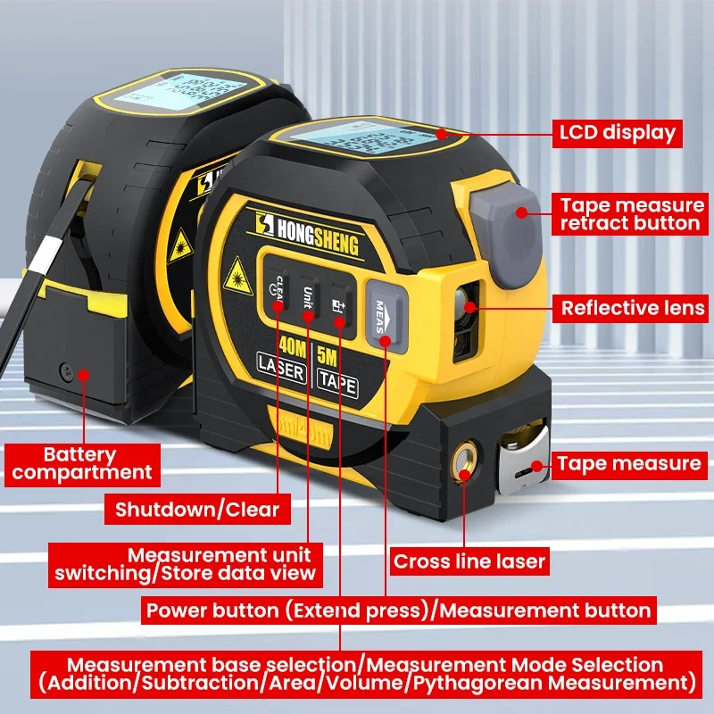 Rangefinder Tape Measure Ruler Backlight LCD Display Distance Meter Building Measurement Device Area Volumes Surveying Equipment