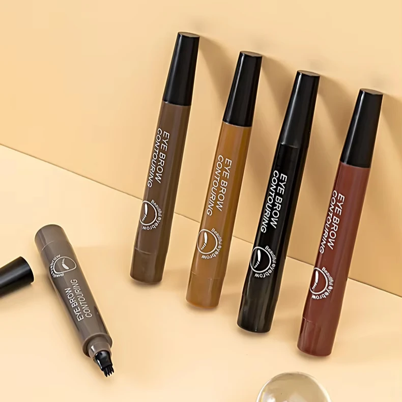 4 Colors 3D Microblading Waterproof Fork Tip Eyebrow Pencil Long Lasting Professional Fine Sketch Liquid Eye Brow Pen