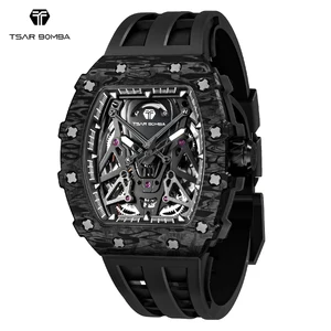 For TB8207 Luxury Men's Automatic Mechanical Tonneau Watch with Sapphire Crystal Glass Rubber Band Water Resistant