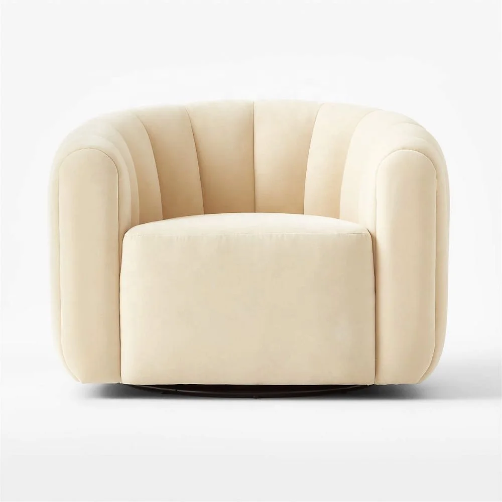 Sofa Swivel Pesanan Khas Kerusi Tunggal Armchair Kain Boucle Linen Corduroy Couch Coklat Gelap Beige Camel Cream Velvet Sofa