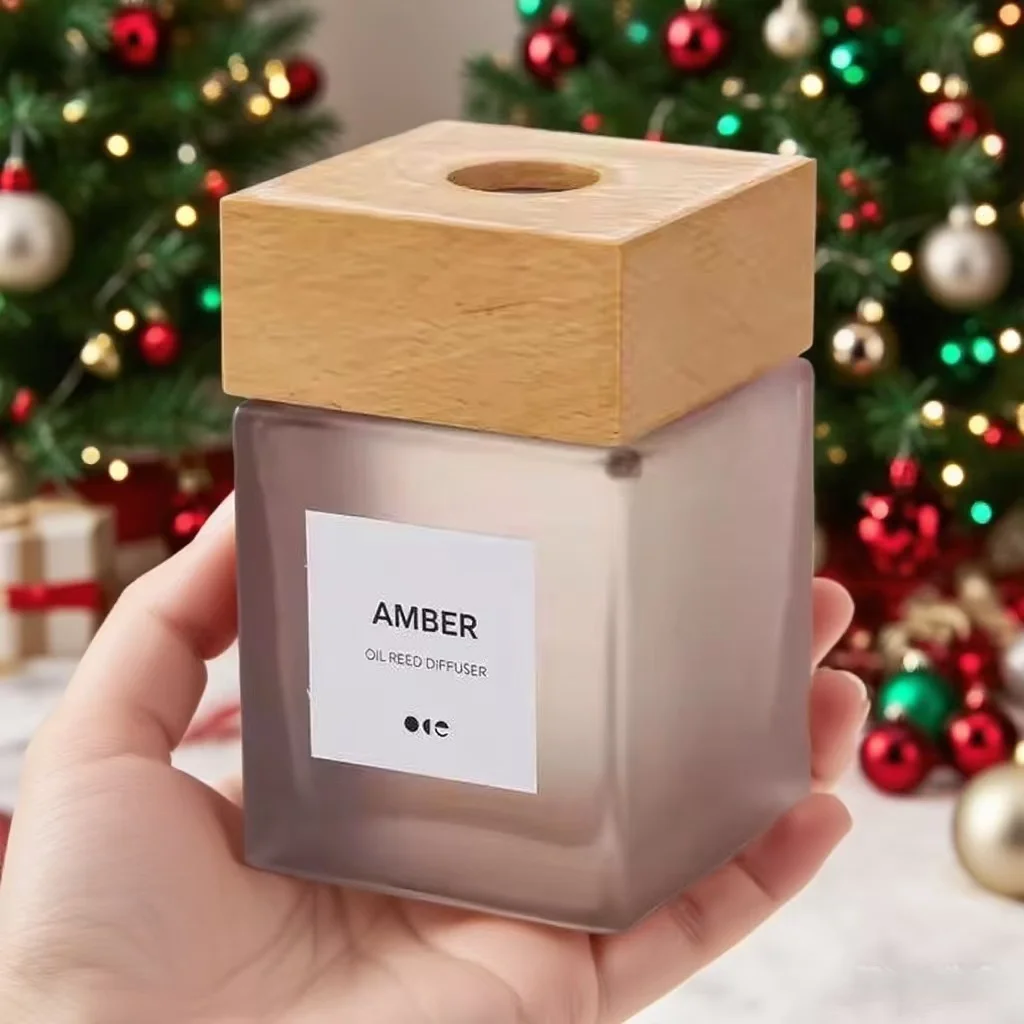 product premium christmas custom scents for reed diffuser set matte glass bottle wooden long lasting festive fragrance for home office-8