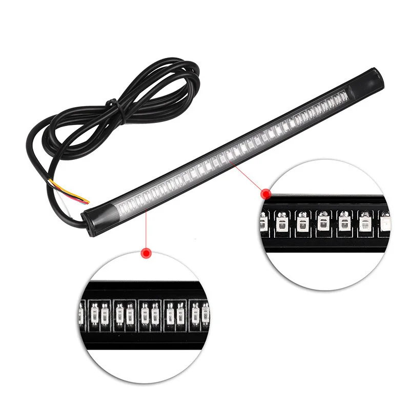 Barre LED Moto Arrière - Feu Stop + Clignotants Rouge/Ambre, 48 LED, Flexible, Étanche IP68, 12V