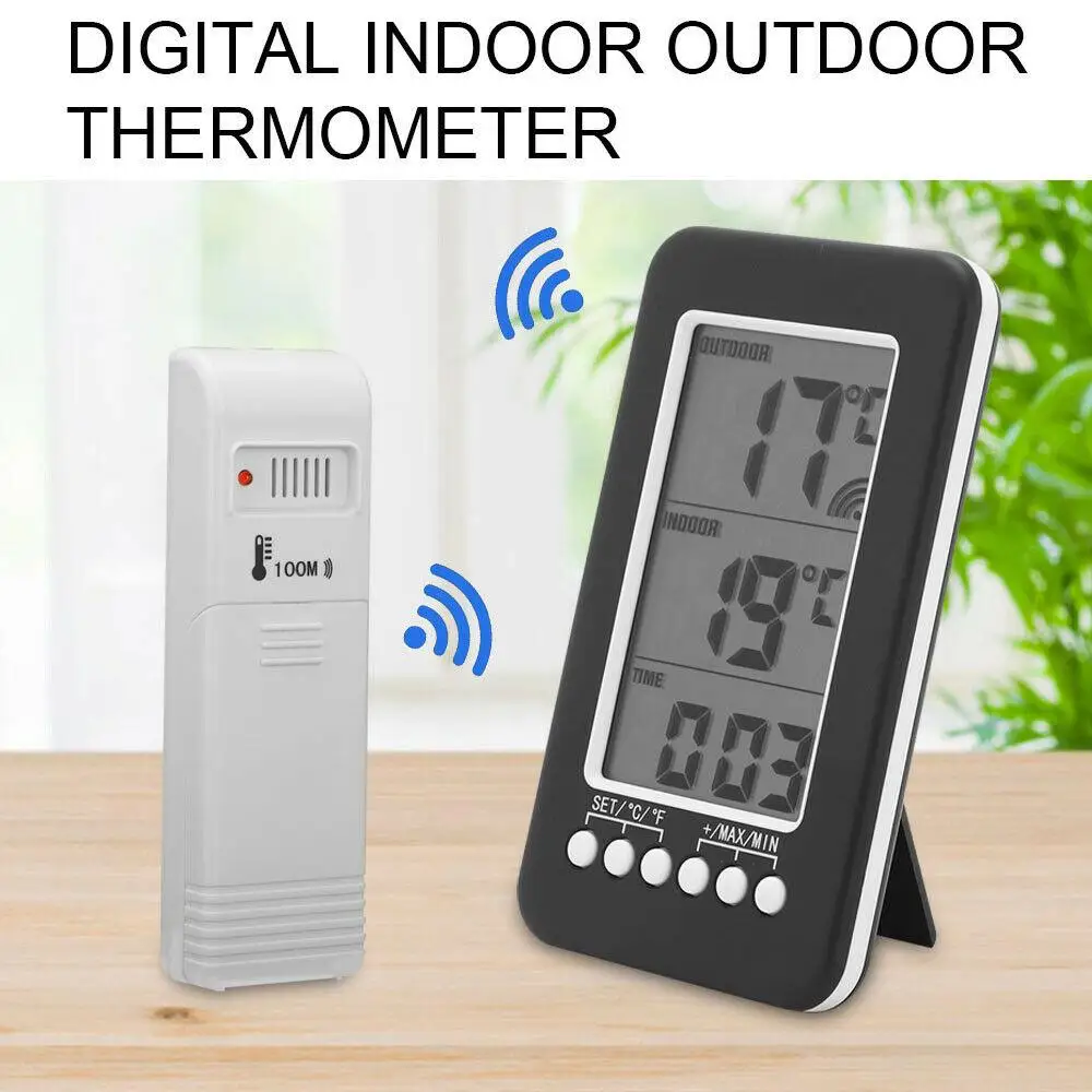 Household LCD Digital Wireless Indoor/outdoor Wall Hanging Clock Weather Station Thermometer Hygrometer