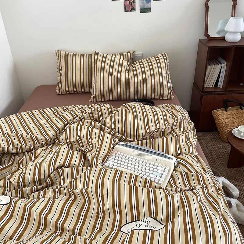 Bed Sheets Luxury Cotton Bedding Set Stripes Four Seasons Bodyfitting