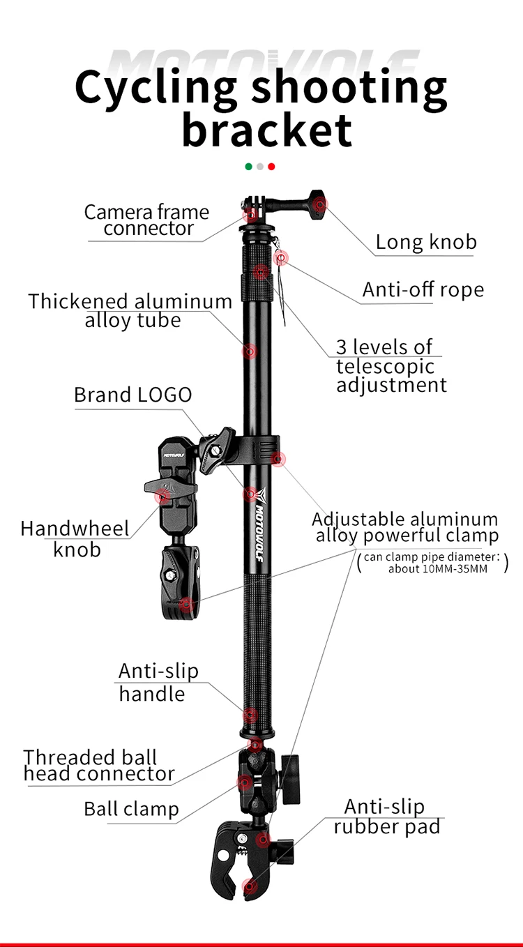 MOTOWOLF Motorcycle Multifunctional Adjustable Aluminum Alloy Camera Holder for Motorcycle