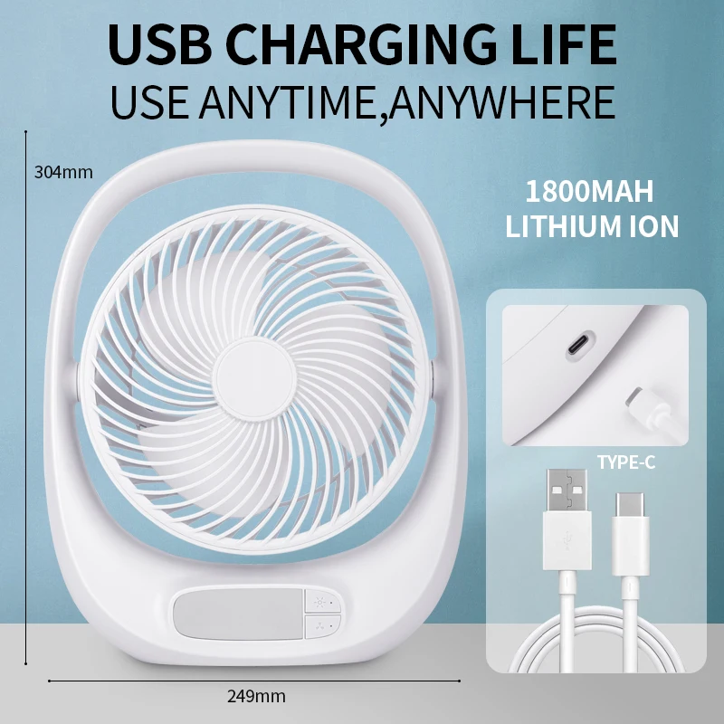 Portable Mini Manual Desk Fan Rechargeable with 5V USB Cable for Outdoor Table Plastic Gua Air Cooling Fan 7 Color Options Goal