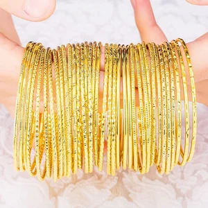 Wholesale Custom Waterproof Indian Bride Wedding Fashion Jewelry Bangle Gold Plated Circle Thin Bracelet Indian Bangles