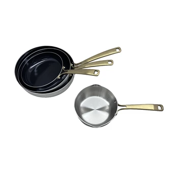 4pcs Champagne Gold Handle Japanese Style Stainless Steel Cookware Nonstick Frying Pan Set