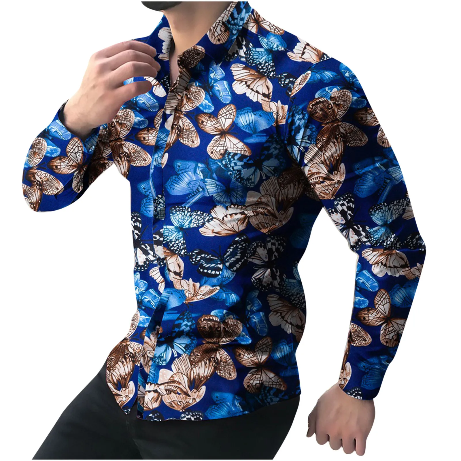 New Customization Men's T-shirt Design Butterfly Pattern 3D Printed Men Long Sleeve Shirts Classic Style Buttons Down350_voghion.com
