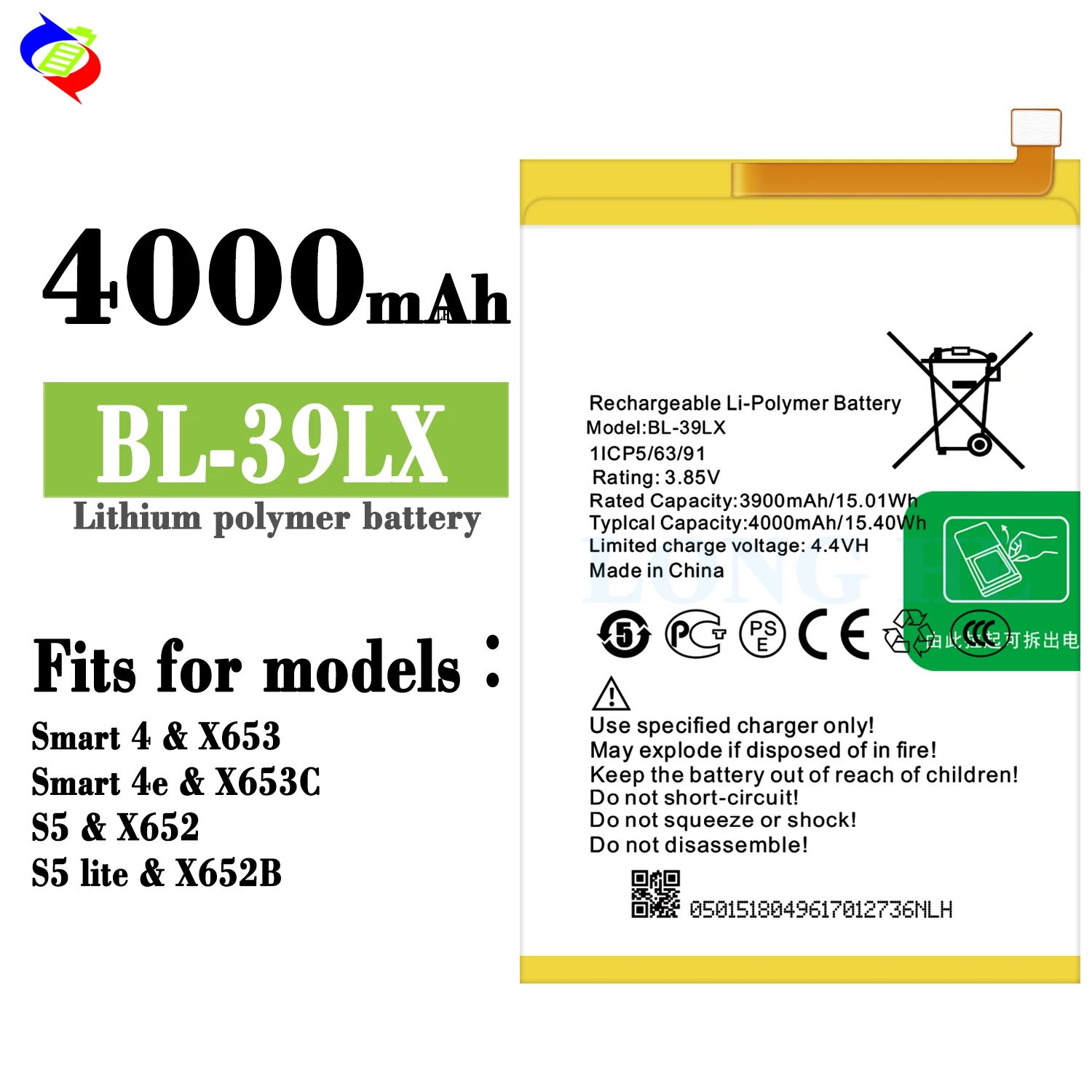 4000mAh BL-39LX X652 Mobile Phone Battery for Infinix S5 Battery  Rechargeable Batteries