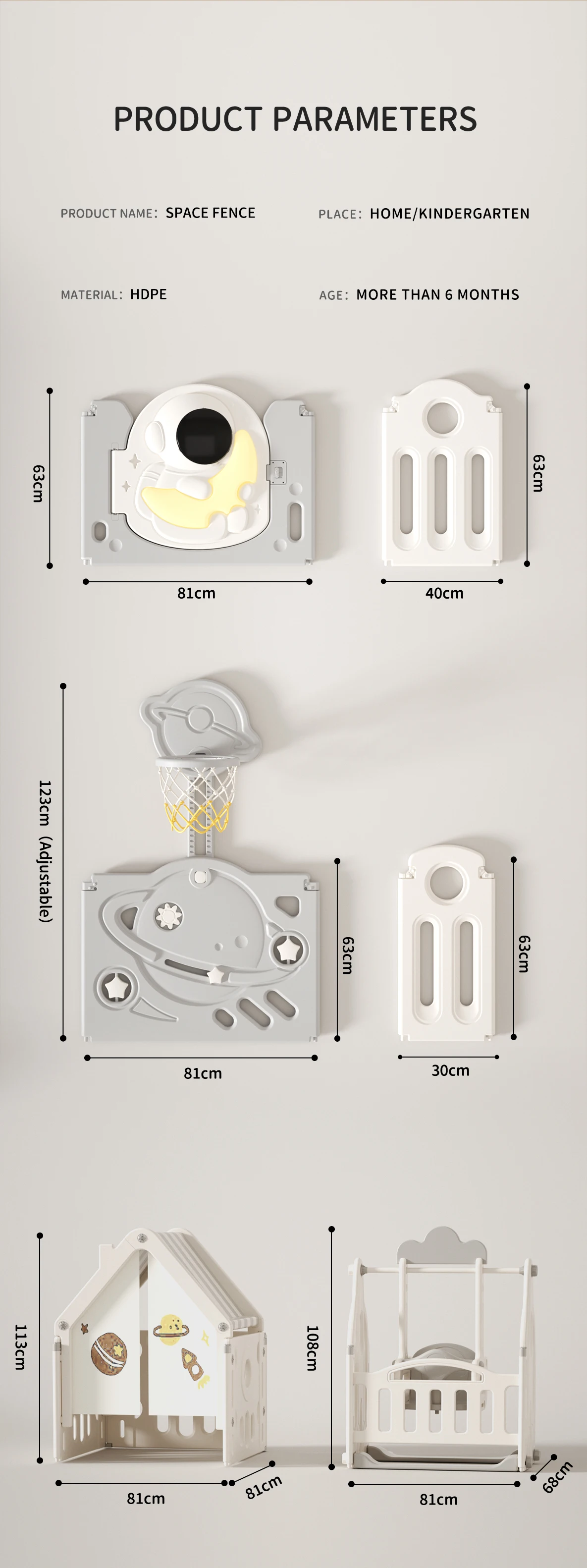 Children Foldable Plastic square Indoor with Gate Folding Play Yard Large Acrylic Safety Fence for Baby Kids' Playpens details
