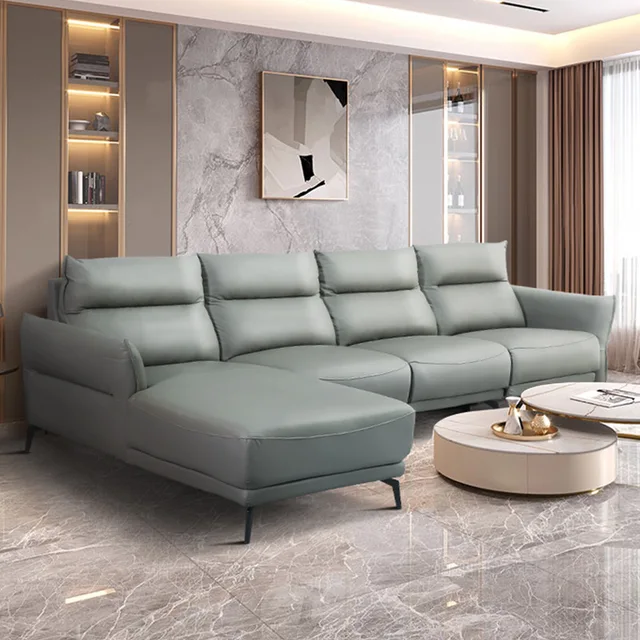Modern Luxury Brown Leather Livingroom Sofas Sets Minimalist L Shape Corner Leather Sofa Home Furniture