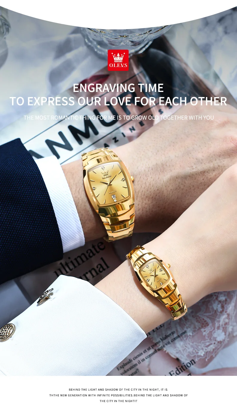 OLEVS 7006 Charm Fashion Couple's Watch Square Classic Stainless Steel Bracelet Women and Men Wrist Watch Reloj Waterproof Watch