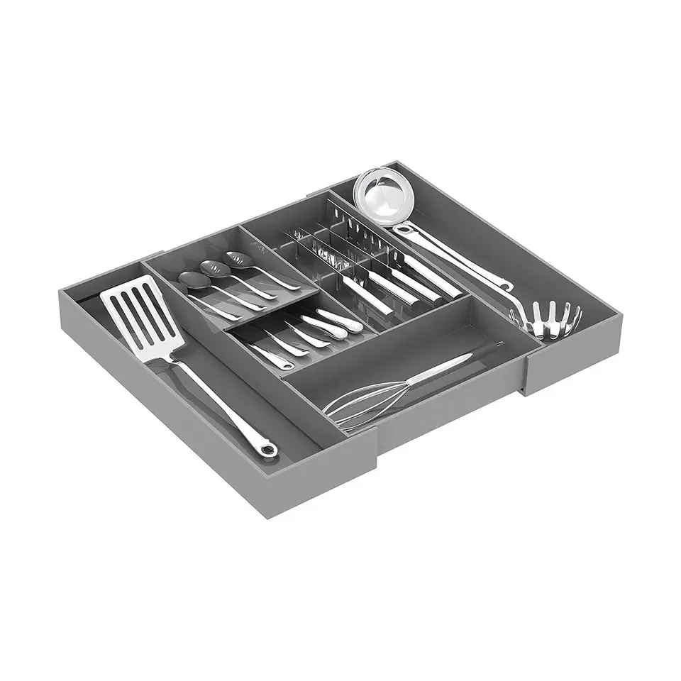 Adjustable Silverware Utensil Tray Cutlery Holder With Knife Block Expandable Kitchen Acrylic