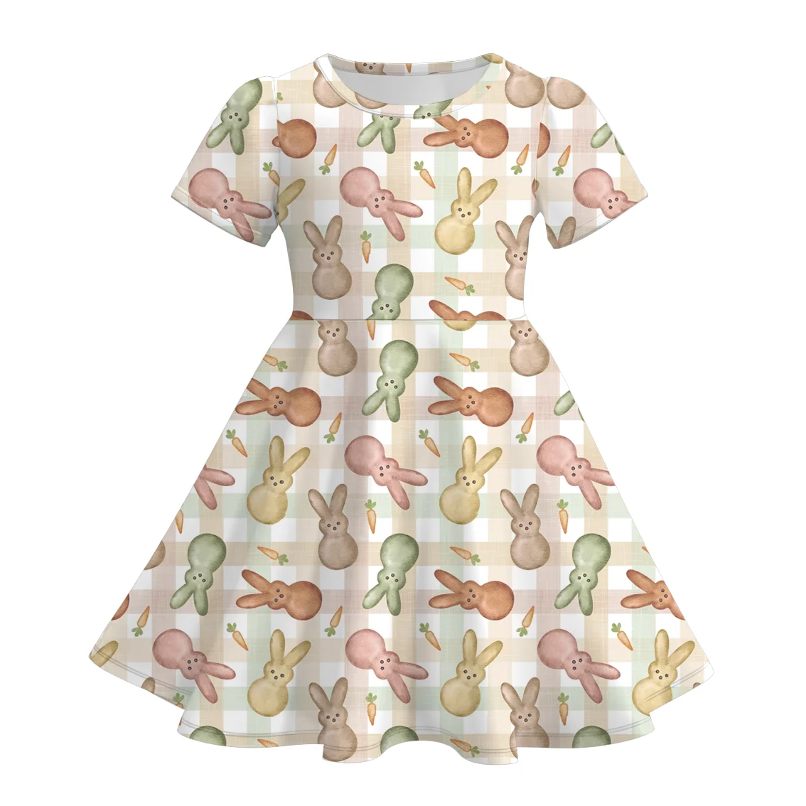 Baby Kids Toddler Girls Spring Summer Easter Bunny Chick Egg Print Short  Sleeve Twirl Organic Soft Fabric Dress