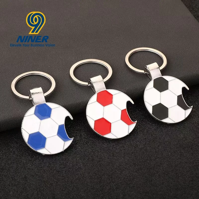New Designer Zinc Alloy Metal Keychains Football Soccer-Themed Bottle Opener Keychain Silk Screen Printed Cute Fashion Trend