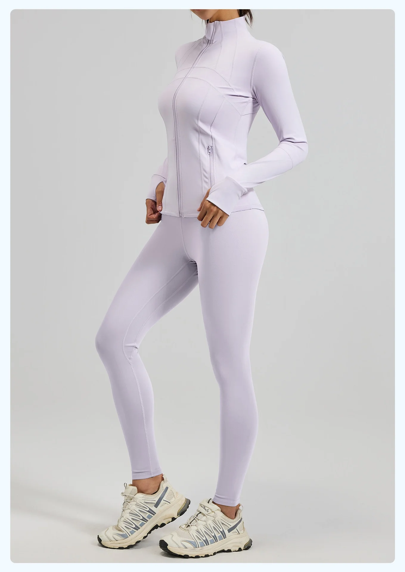 Hot Sale Custom Logo Women Sportswear Suit Long Sleeves Zipper Stand Jackets High Waist Pants Gym Fitness Yoga Set for Spring