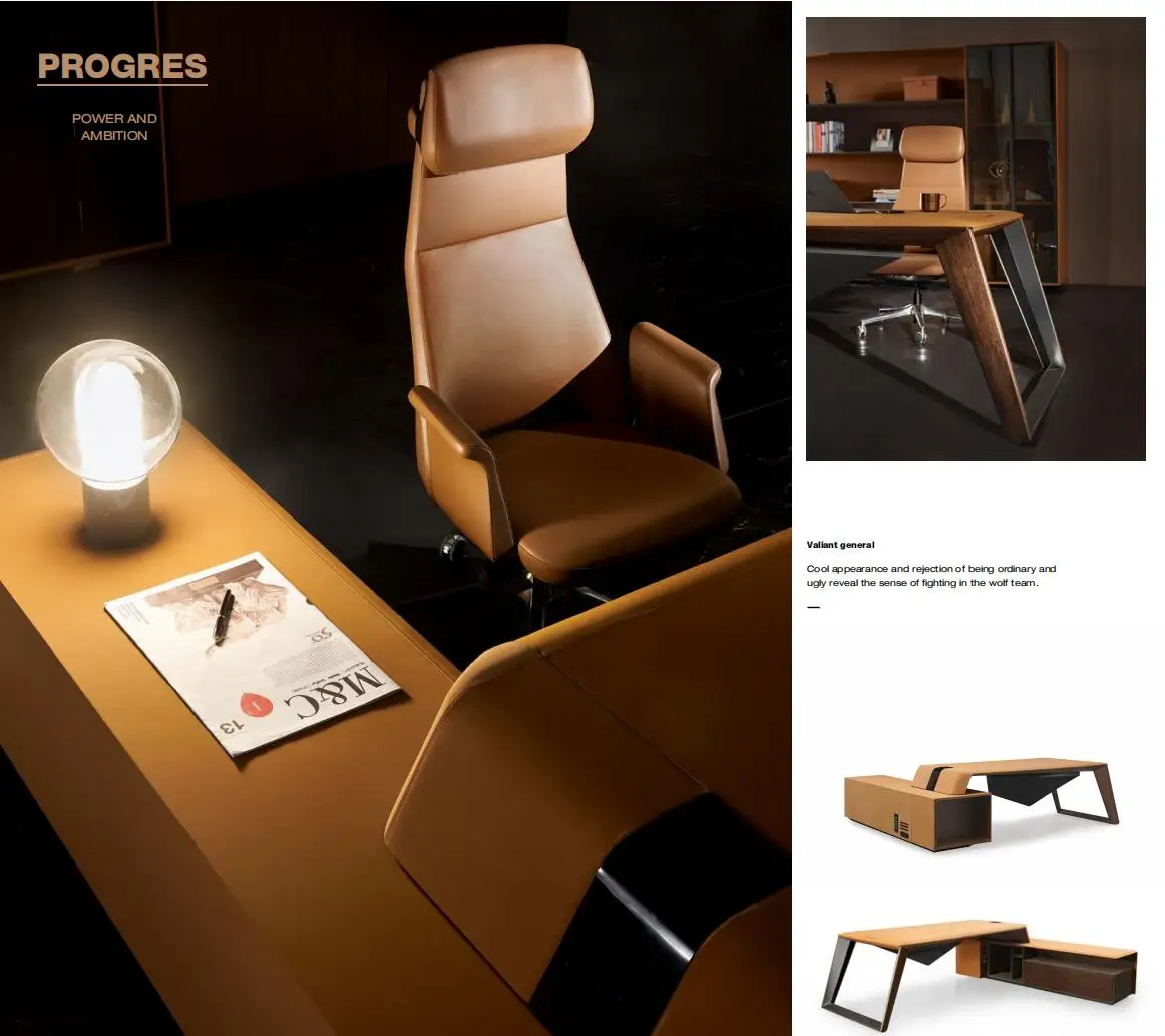 Modern Luxury Office Furniture Mdf Veneer Leather L Shaped Desk Manager