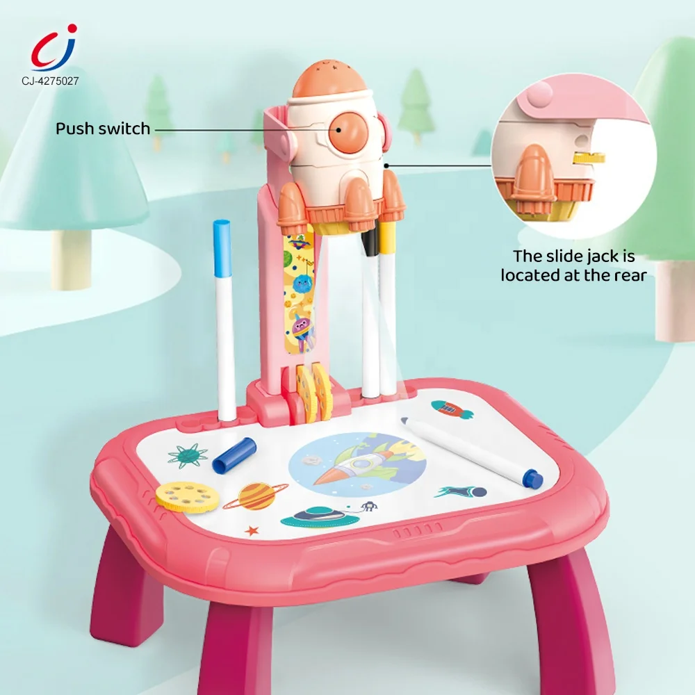 Chengji Drawing Desk Toy Painting Board Sketch Toy Multifunctional Cartoon Graffiti Rocket Drawing Table Projection for Kids
