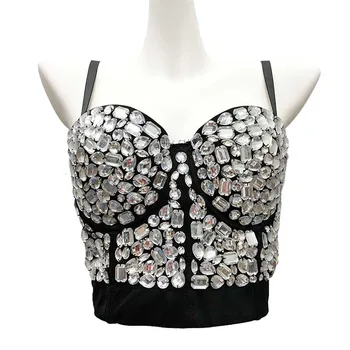 Wholesale high quality beaded bras Fashion halter vest Bright Diamond bras Top Sparkly diamond bras