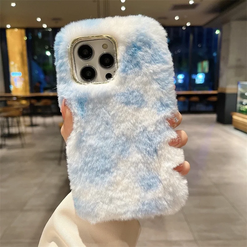 Winter Soft Furry Phone case for iphone 15 16 Pro Max Gradient Color Cute for iphone 15 14 13 12 11 Cases for Girls