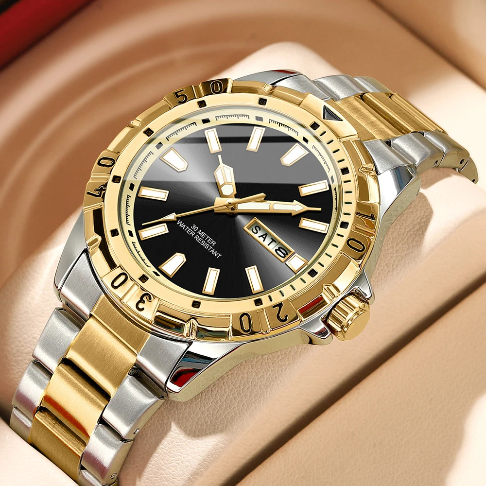 Ultra High Quality Men's Quartz Watch with Date Stainless Steel Strap and Customizable logo