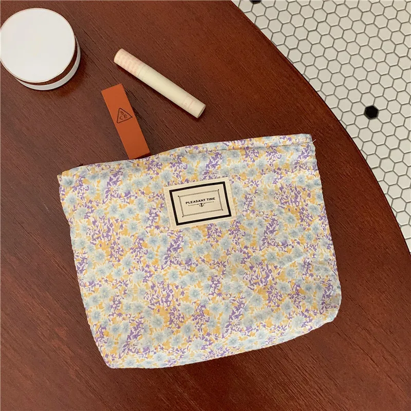 Floral Makeup Bag For Women Large Cotton Fabric Cosmetic Bag Travel Toilet  Beauty Case Necesserie Storage Organizer Pouch Clutch