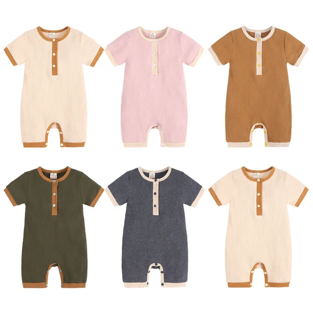 Hot Selling Cotton Short Sleeve Baby Clothes Infant Newborn Boys Girls Baby Romper Solid Soft Baby and Toddler Clothing