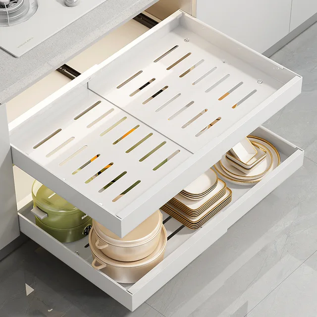 expandable pull out cabinet organizer kitchen pantry storage shelf peel and stick pull out drawers