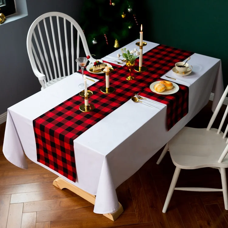 Gorgeous 108 christmas table runner Black And Red Plaid Christmas Table Runner 108 Inch Round Sequin Cloth For Sale Buy Runners Product On