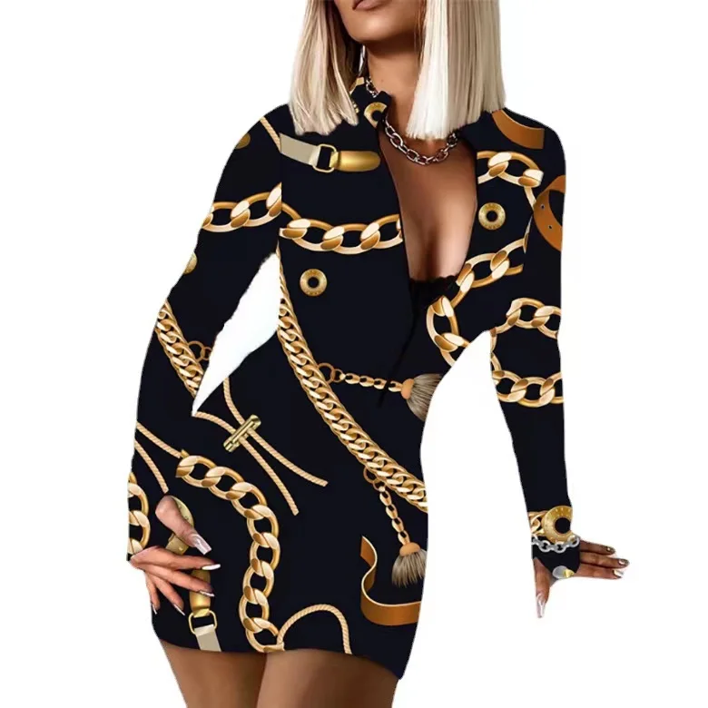 Fashion 2023 New Women's Fall Winter Casual Dresses Long Sleeve V Neck