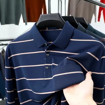 OEM Custom Embroidery Print  Shirt Men's Stripe Polo Shirt Long Sleeve  Plain Golf t-Shirt For Men