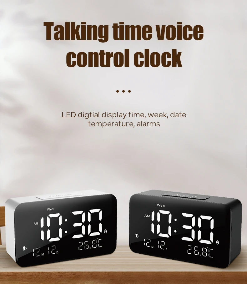 6 Inch Dementia Clock Talking Led Clock With Volume Control Display