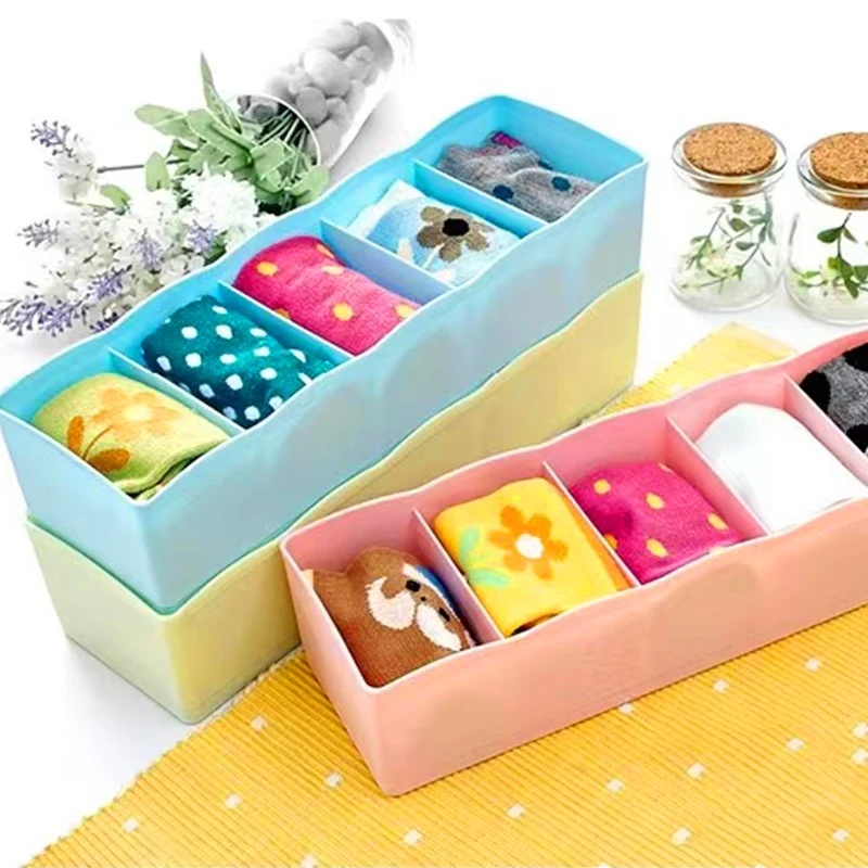 5 Grid Plastic Socks Storage Box Bedroom Underwear Tie Drawer Organizer Dividers Under Bed Organizer for Closet Organization