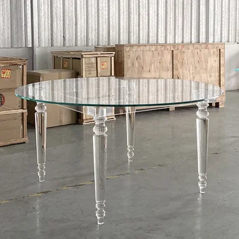 Kitchen Restaurant Furniture Glass Top Acrylic Dining Table ISO Factory Supply Dining Room Luxury Home Furniture Stainless Steel