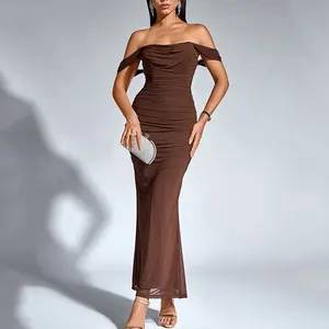 Mesh Sexy Off Shoulder Bodycon Dresses for Women Summer Sleeveless Slim Club Party Maxi Dress