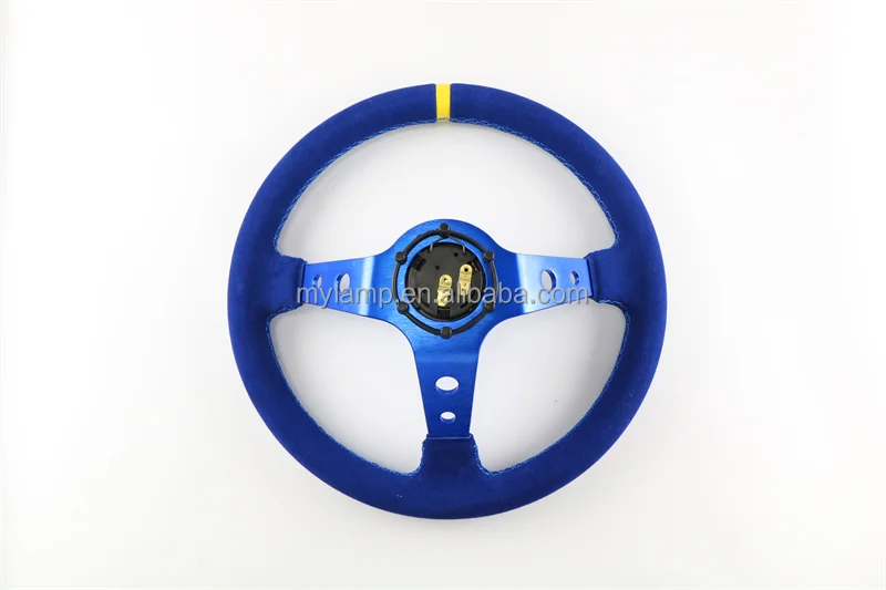 Momo 14 350mm Steering Wheel Horn Button Black Blue Braided Wire
