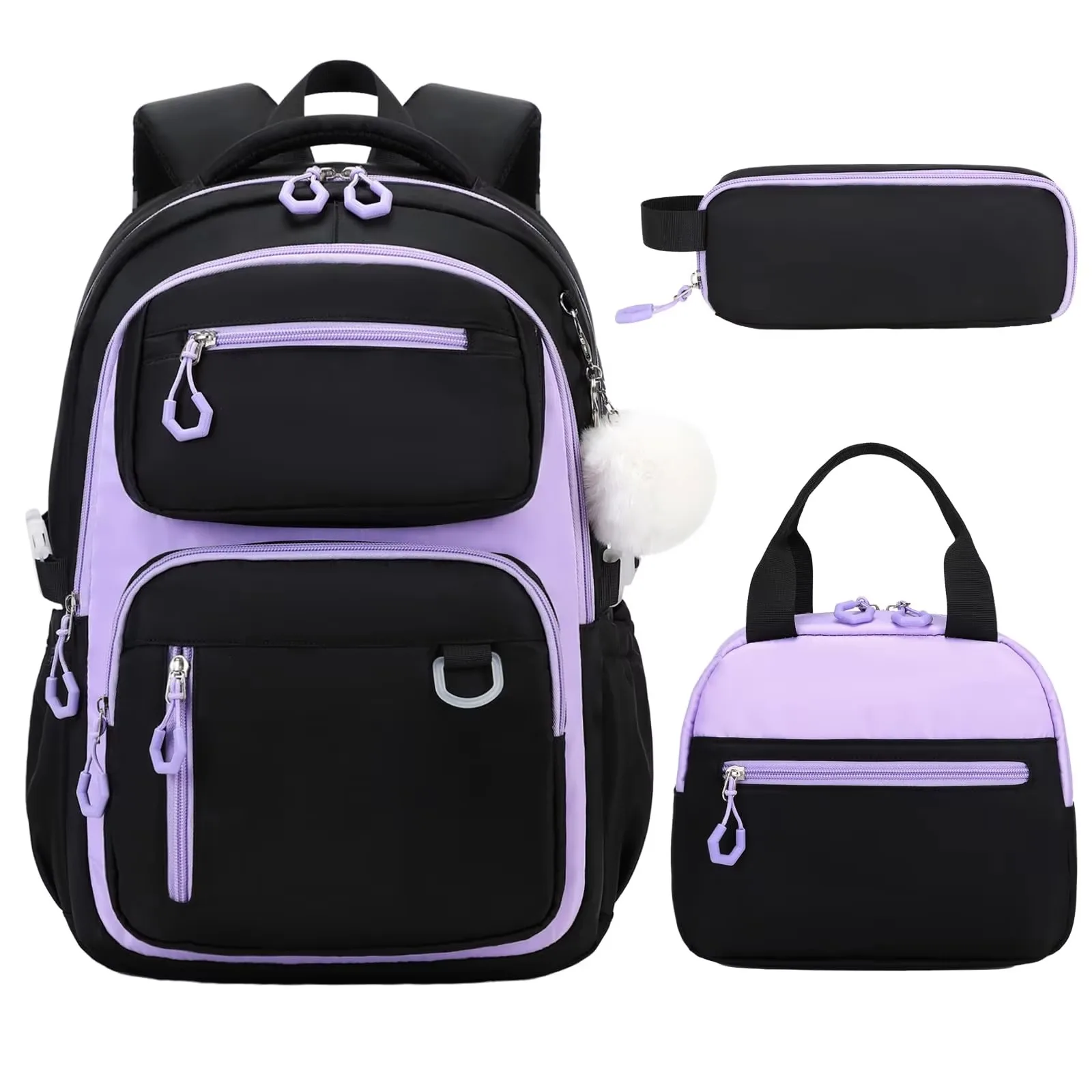Kids School Backpack Set With Lunch Bag & Pencil Case - Cat Blue Bookbag For Elementary Students - View #3
