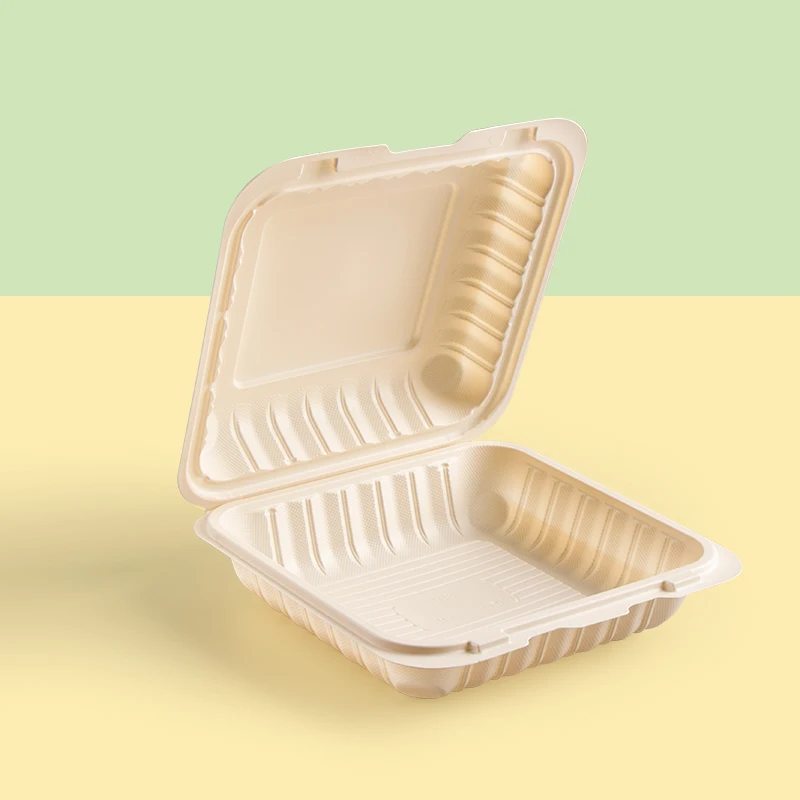 9x9inch Biodegradable Eco-friendly Clamshell Takeaway Hinged Lid To-go Lunch Bento Box Disposable Corn Starch Food Container