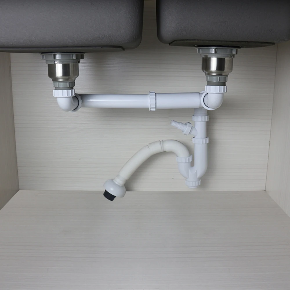Sifone Per Lavello Cucina 2 Vasche - Kit Scarico Regolabile Antiodore Grigio | Per Tubi 40/50 Mm - Foto 5