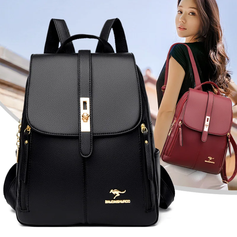 Waterproof Leather Backpacks for Teenager Girls - BALIDAISHU display picture 1