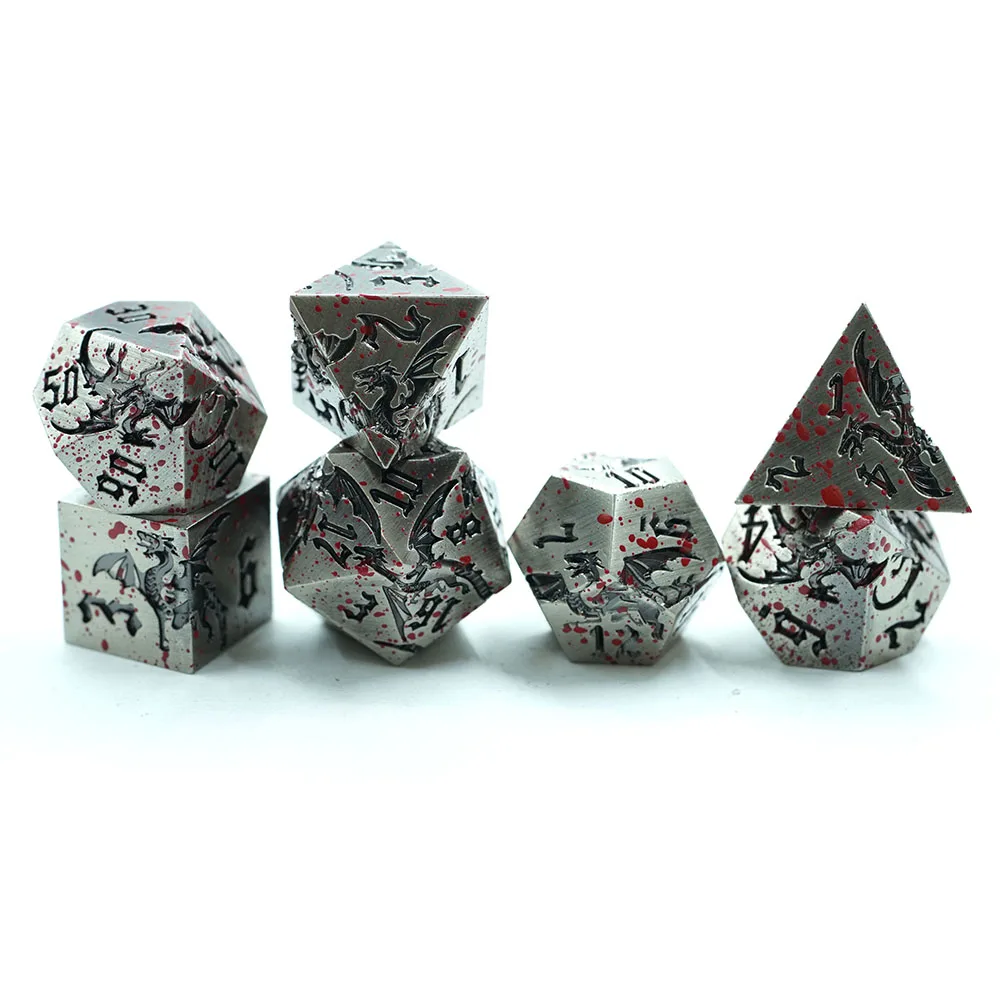Yushun Handmade Polyhedral Metal Dice Set Unique Dragon Design with Blood Features Made of Zinc Alloy factory