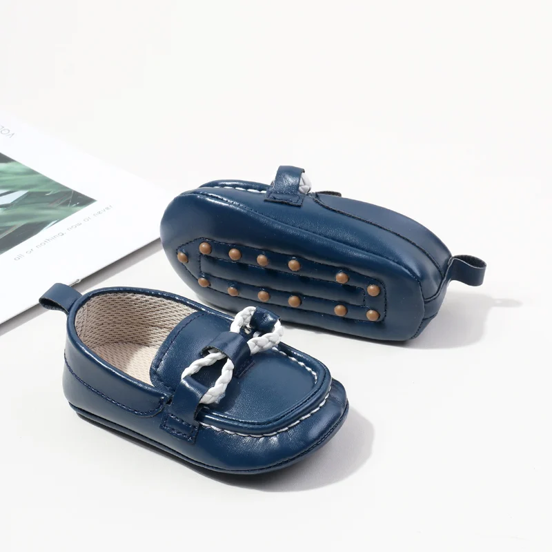 New Arrival Anti-Slip Soft PU Baby Dress Shoes with Flat Outsole Breathable Slip-On Loafers for Boys BBW3229 factory