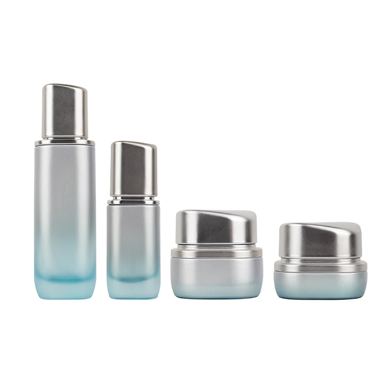 Cylinder Gradient Glass Cosmetic Container Glass Bottle Set For Cream Lotion Serum Skincare Packaging