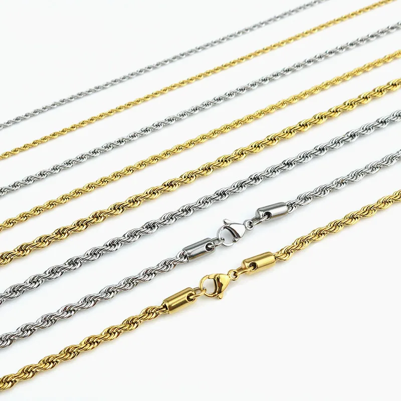 Cadenas Custom 2mm 3mm 4mm 5mm Stainless Steel Jewelry 14k 18k Gold Vermeil Men Rope Chain