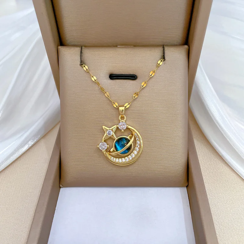 Stainless Steel 18k Gold Plated Starry Moon Sky Pendant