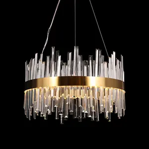 Modern Indoor Decorative Metal Round Crystal Bedroom Loft Chandeliers Pendant Light