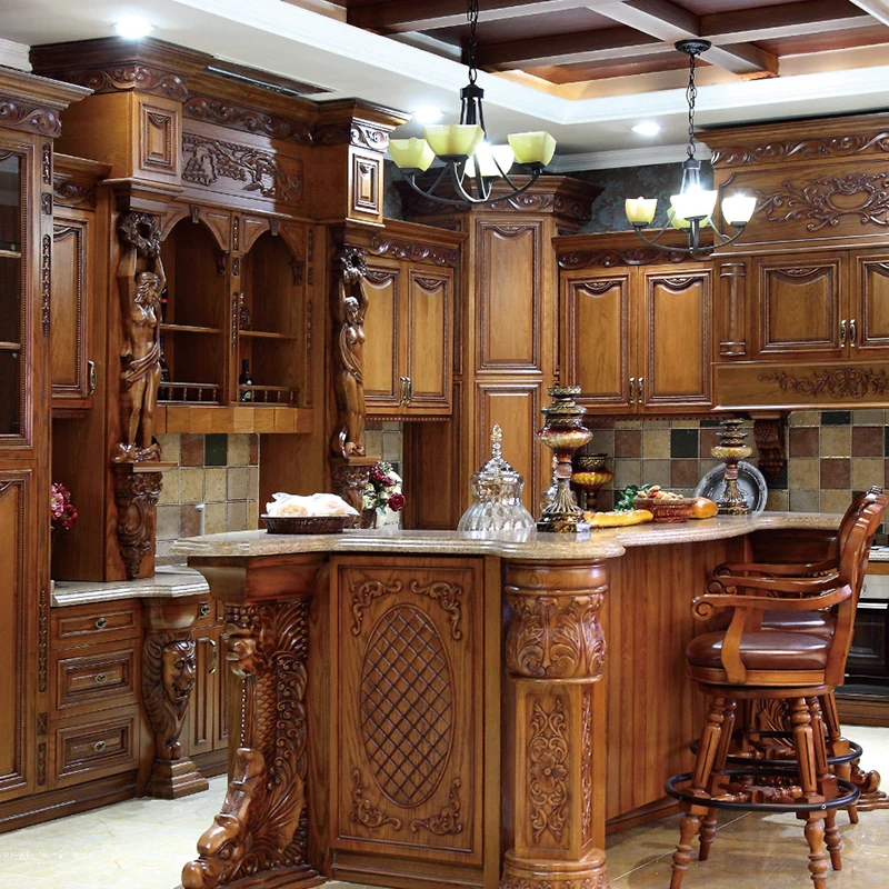 Luxury Solid Wood Modern Kitchen Island Set with Customized Cabinets ...