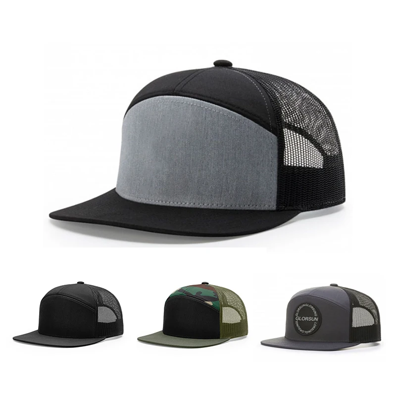 Wholesale High Quality Custom 7 Panels Plain Sport Snapback Caps Mesh Trucker Hats Trucker Caps for Men